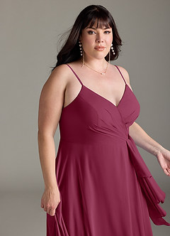Azazie Akita Brautjungfernkleider A-Linie Chiffon Kleid Maulbeerrot image10