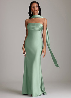 Azazie Saylor Probar vestidos en casa Vestido de Agave de Satén Elástico de Corte Sirena con Sin tirantes image9