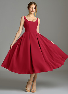 Azazie Amalie Vestidos de damas de honor Vestido de Escarlata de Gasa de Corte en A con Plisado image5