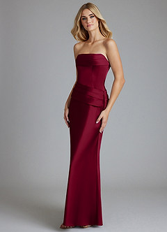 Azazie Lenya Bridesmaid Dresses Burgundy Sheath Pleated Stretch Satin Dress image4