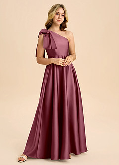 Azazie Penguin Junior Abito A-Line in Raso Elasticizzato Fiocco Rosa Del Deserto image4