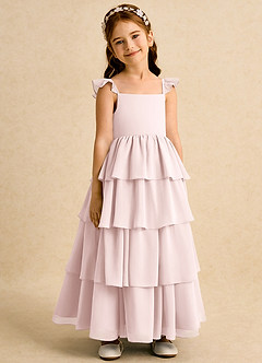 Azazie Boba Flower Girl Dresses Blushing Pink A-Line Square Neckline Chiffon Dress image1