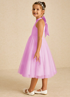 Azazie Dora Flower Girl Dresses Candy Pink A-Line Bow Tulle Dress image4