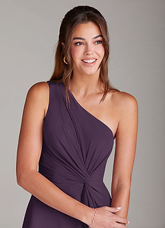 Azazie Brooke Bridesmaid Dresses Plum A-Line One Shoulder Chiffon Dress image4
