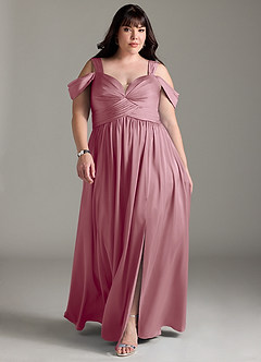 Azazie Lianne Bridesmaid Dresses Vintage Mauve A-Line Off the Shoulder Stretch Satin Dress image9