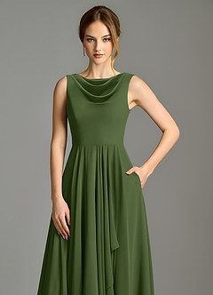 Azazie Wonderland Bridesmaid Dresses Olive A-Line Pleated Chiffon Dress image7