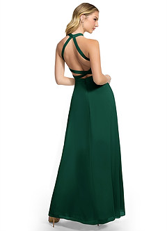Azazie Clarice Bridesmaid Dresses Emerald A-Line Halter Chiffon Dress image4