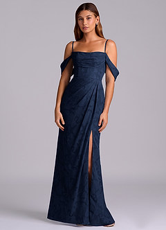 Azazie Johana Bridesmaid Dresses Dark Navy Mermaid Off the Shoulder Floral Burnout Convertible Dress image6