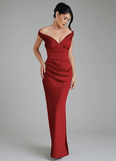 Azazie Stella Bridesmaid Dresses Pomegranate Sheath Corset Stretch Satin Convertible Dress image6