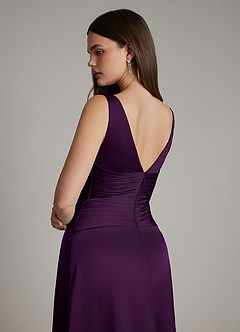 Azazie Pauline Bridesmaid Dresses Grape A-Line Pleated Stretch Satin Dress image4