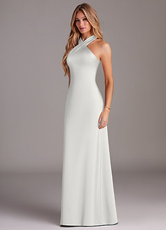 Azazie Doretta Bridesmaid Dresses White Mermaid Pleated Stretch Satin Dress image5