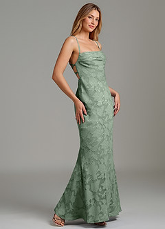 Azazie Ola Bridesmaid Dresses Matcha Mermaid Corset Floral Burnout Dress image3