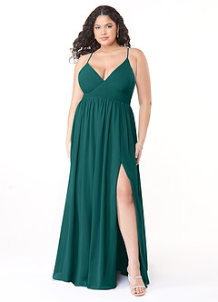 Azazie Aaida Bridesmaid Dresses Peacock A-Line Corset Chiffon Dress image7