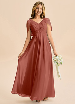 Azazie Emma Junior Robe Trapèze en Mousseline de soie Plissée Auburn image1