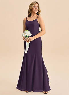 Azazie Lioren Junior Plum Mermaid Bow Chiffon Dress image4