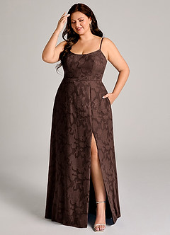 Azazie Moira Bridesmaid Dresses Ganache A-Line Side Slit Floral Burnout Dress image7