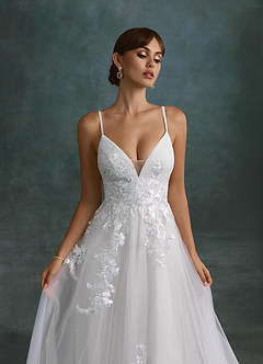 Azazie Rhodes Wedding Dresses Diamond White A-Line V-Neck Sequins Tulle Dress image6