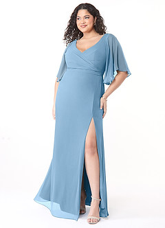 Azazie Cierra Bridesmaid Dresses Steel Blue A-Line V-Neck Chiffon Dress image9