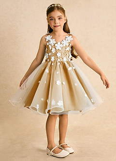 Azazie Junebug vestidos de niña de las flores Vestido de Marfil Caramelo de Tul de Princesa con Encaje image6