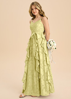 Azazie Peyton Junior Vestido de Sorbete De Limón de Devorado Floral de Corte en A con Plisado image5