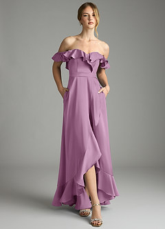 Azazie Lyra Bridesmaid Dresses Wisteria A-Line Off the Shoulder Stretch Satin Convertible Dress image6