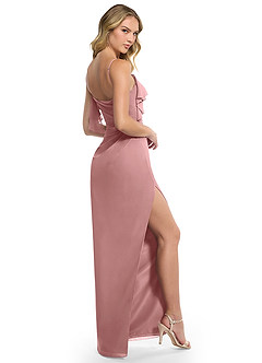 Azazie Jasmine Bridesmaid Dresses Dusty Rose Sheath Side Slit Chiffon Dress image3