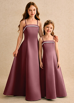 Azazie Izel Girls Formal vestidos de niña de las flores Vestido de Marfil Rosa Del Desierto de Satin Mate de Corte en A con Plisado image2