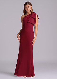 Azazie Yuanna Bridesmaid Dresses Burgundy Mermaid One Shoulder Chiffon Dress image4