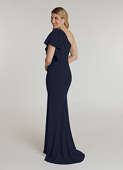 Azazie Pia vestidos de madre de la novia Vestido de Azul Marino Oscuro de Crepé elástico de Sirena con Plisado image4