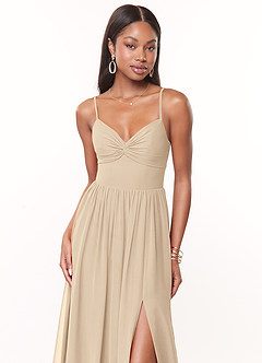 Azazie Zeya Bridesmaid Dresses Champagne A-Line V-Neck Pleated Chiffon Dress image5