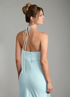 Azazie Camille Bridesmaid Dresses Sea Glass Sheath Side Slit Stretch Satin Dress image2