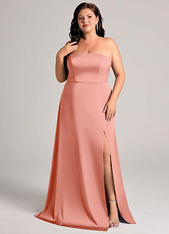 Azazie Wren Bridesmaid Dresses Coral A-Line Strapless Stretch Satin Convertible Dress image10