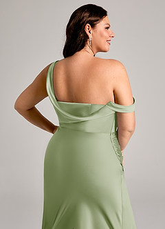 Azazie Madelyn Jurken voor bruidsmeisjes Converteerbaar Jurk van Stretch Satijn met Zeemeermin One-Shoulder Stoffige Salie image14