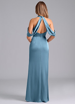 Azazie Bonny Bridesmaid Dresses Steel Blue Mermaid Off the Shoulder Stretch Satin Dress image2
