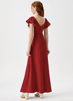 Azazie Omari Junior Pomegranate A-Line Pleated Stretch Satin Dress image2