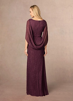 Azazie Paige Mother of the Bride Dresses Ruby Sheath Pleated Cape Metallic Mesh Dress image3