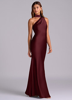 Azazie Seona Bridesmaid Dresses Cabernet Mermaid One Shoulder Stretch Satin Dress image5