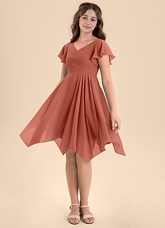 Azazie Janeaurelia Junior A-Linie Plissee Chiffon Kleid Lehm image4