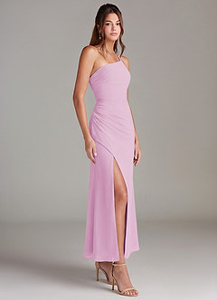 Azazie Eren Robes de demoiselle d'honneur Robe Sirène en Mousseline de soie Une épaule Rose Bonbon image4