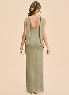 Azazie Calandra Junior Moss Green Sheath Pleated Stretch Satin Dress image2