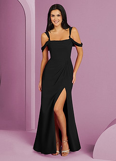 Barbie ♥ Azazie Brautjungfernkleider A-Linie Schulterfrei Chiffon Kleid Schwarz image1