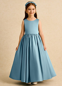 Azazie Nellia vestidos de niña de las flores Vestido de Azul Malhumorado de Satin Mate de Corte En A con Lazo image2