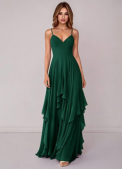 Azazie Zaina Bridesmaid Dresses Emerald A-Line Chiffon Dress image4