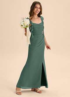 Azazie Jessamine Junior Sea Moss Mermaid Sweetheart Neckline Chiffon Dress image4