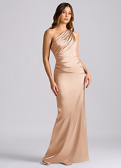 Azazie Akilah Brudtärnklänningar Klä av Sjöjungfru i Stretch Satin Ena axeln Engelsk Ros image1