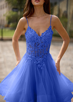 Spitze Królewski Niebieski Suknia balowa z prześwitującej koronki image7