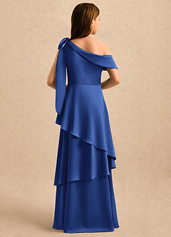 Azazie Shyloh Girls Formal Flower Girl Dresses Royal Blue A-Line Off the Shoulder Stretch Satin Dress image2