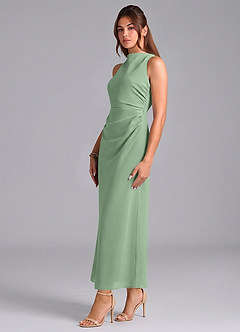 Azazie Evadne Bridesmaid Dresses Matcha Sheath Pleated Chiffon Dress image4