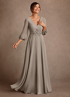 Azazie Yorba Abiti per la Madre della Sposa Abito A-Line in Chiffon Pizzo Taupe image2