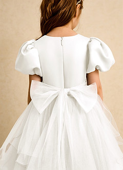 Azazie Cocoa Flower Girl Dresses Ivory Ball-Gown Pleated Tulle Dress image9